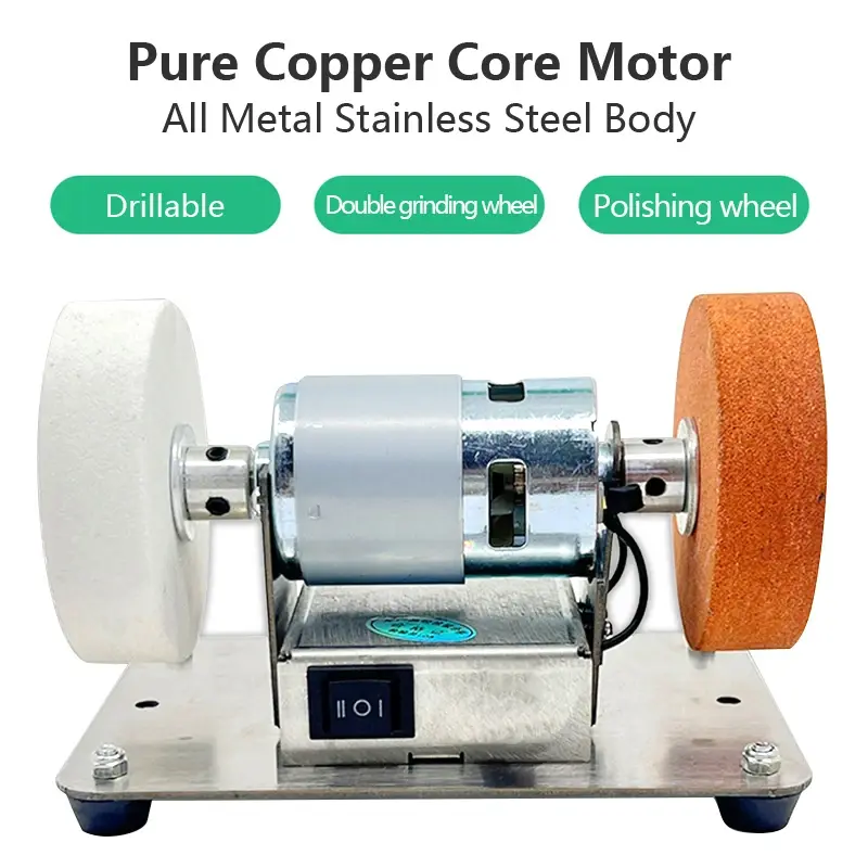 96W Compact Mini Angle Grinder - Variable Speed Electric Benchtop Tool with Double Wheels for Grinding, Sanding, Sharpening Knives, Metal, Forward-Reverse Switch (6.3x3.9x3.9in)