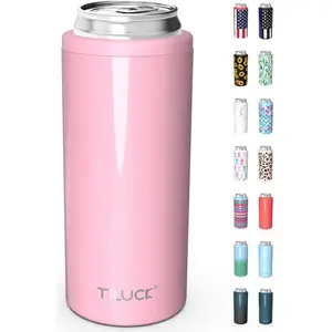 Skinny Can Cooler for Slim Beer & Hard Seltzer, Doucle-Walled Stainless Steel Insulated Slim Cans, Standard 12 oz (Glitter Blush)