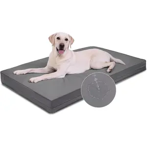 Outdoor Waterproof Dog Bed Washable, XL Large Crate Pad 42 inch, Wipeable Leather Pet beds with Removable Cover, Foam Orthopedic Anti-Slip Kennel Pads Reve
