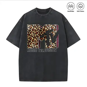 🔥Washed T-shirt MTVLeopard T-Shirt, 90s Retro Graphic Tee, Vintage Style Shirt 230g Pure Cotton T-Shirt Mother's Day T-Shirt Gift