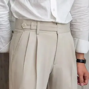 High Waist Pleated Man Suits Pants 9 Cropped Business Social Tailoring Quality Fabric Trousers for Men Classic Dress Elegant Up