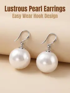 Elegant Large Pearl Earrings, Minimalist Style, High-End Fashion Jewelry, Bold and Chic Ear Accessories, Perfect for Any Occasion