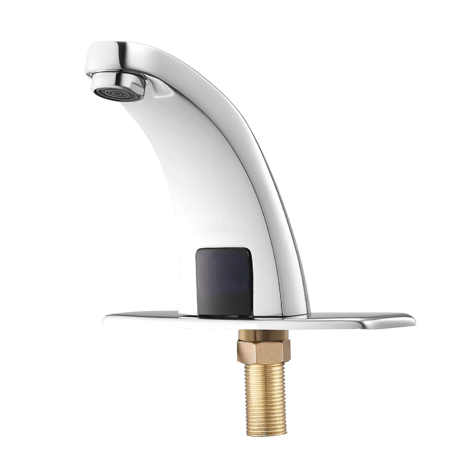 Touchless Bathroom Sink Faucet, Automatic Motion Sensor Restroom Toilet Faucet with Hole Cover Plate, Battery Operated, Hot/Cold Water for 9/16 in Pipe Commercial Lavatory, Chrome Plated Silver