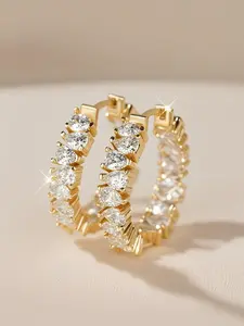 Elegant Geometric Artificial Zircon Design Hoop Earrings, Fashionable hoop earrings, Fashion Jewelry for Party, Daily Clothing Decor, Trendy All-match & Exquisite Jewelry for Birthday Gift