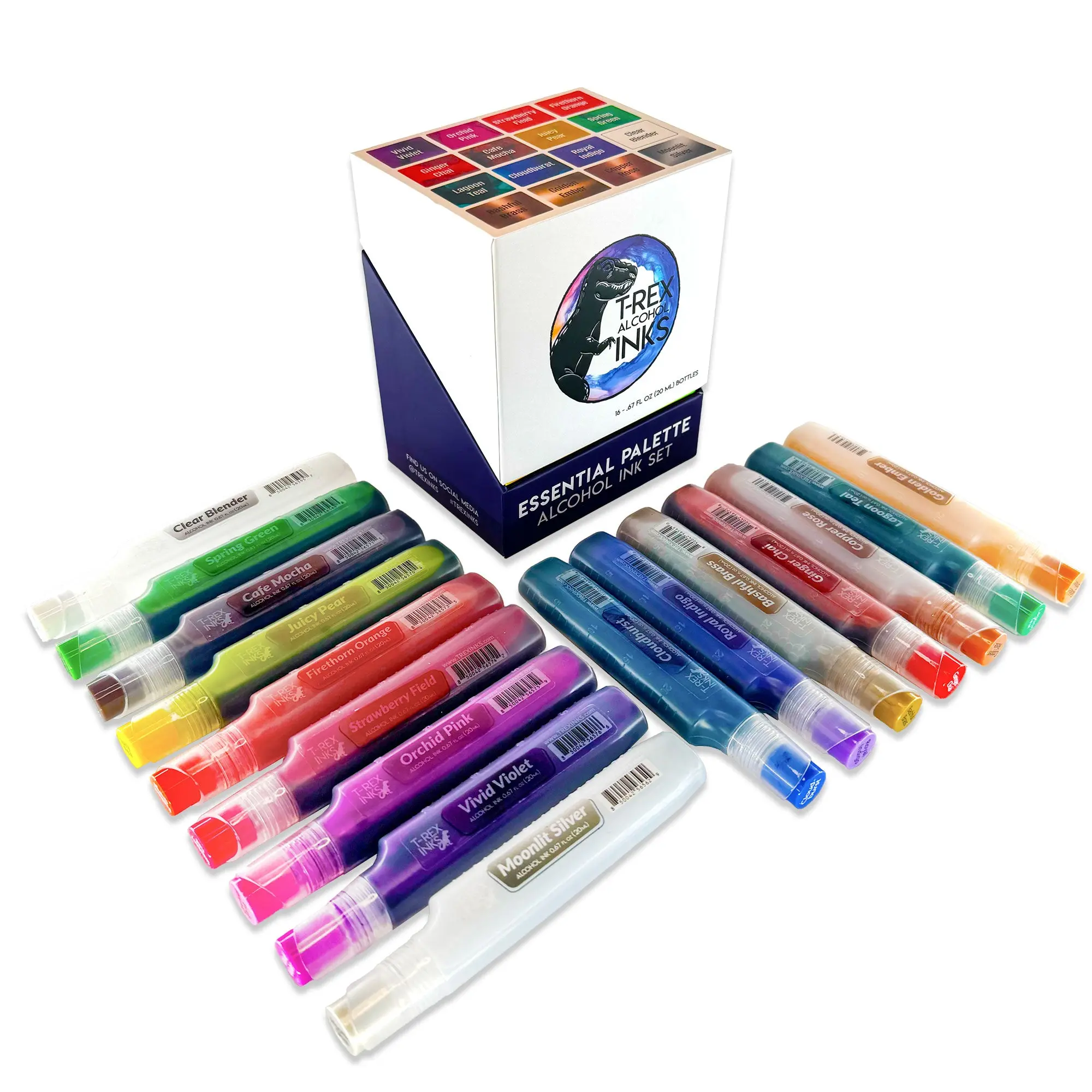 Essential Palette 16 Color Alcohol Ink Set by T-Rex Inks with 4 Metallic Inks!