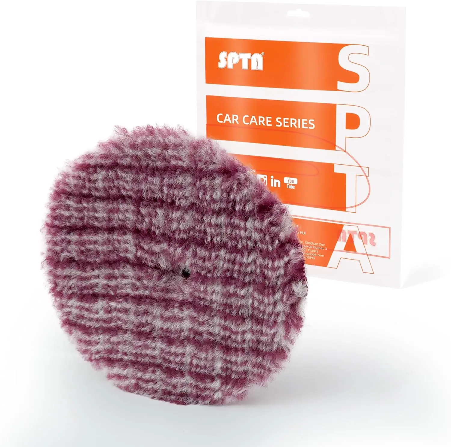 SPTA 1Pc 3 inch 76mm Wool Polishing Pad, T140 Red Heavy Cut to Remove 1200#/1500# Sanding Disc Marks, Deep Scratches, Orange Peel and Heavy Oxidation for Automotive,Car,RV, Motorbike & Boat-WPDMHS3