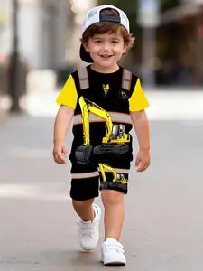Exciting Excavator-Themed Workwear Set for Kids, Eye-Catching and Colors, Casual Fitted for All Seasons, Street