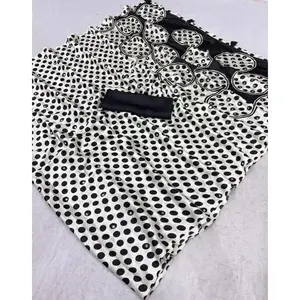 Japan sattin With original mirror work With beautiful latkan Black White Red Polka Dot Scarf with Black Border and White Background