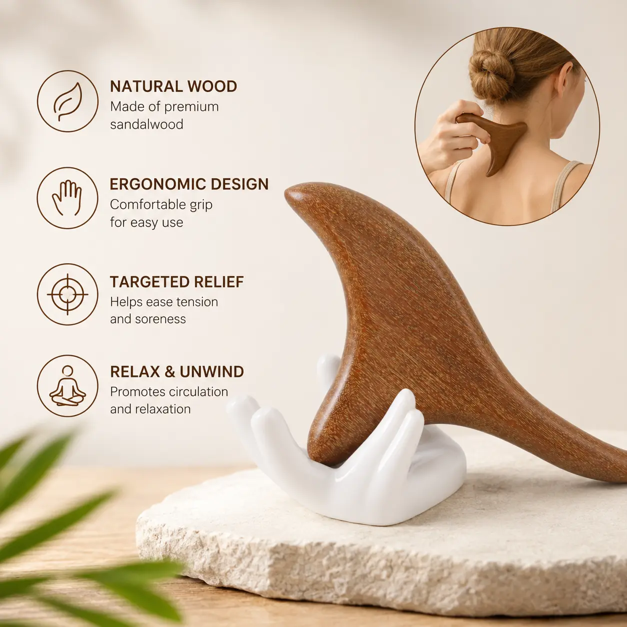 1 Count, Wooden Acupoint Massage Cone, Smooth Polished Solid Wood, Ergonomic Shape for Pressure Point Pressing and Gua Sha Scraping on Hands Feet and Body