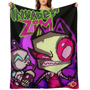 Invader Zim Anime Print Flannel Fleece Blanket - Lightweight, Soft, Wash-Resistant Kids' Gift, All-Season Home Decoration (D910-607)