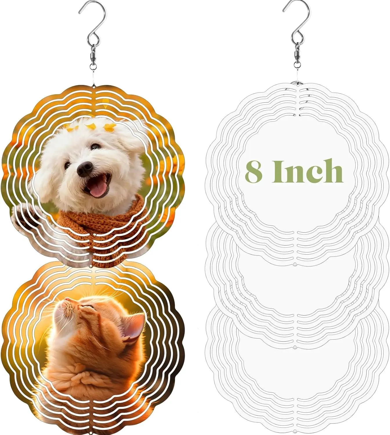 5 Pack 8 Inch Sublimation Wind Spinner Blanks, 3D Effect Aluminum Double-sided Printing, Individually Wrapped, for Transfer DIY, for Indoor Outdoor Porch Garden Yard Window Hanging Decor
