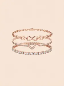 Women's Heart Open Bangle Set with Infinity Symbol Bracelet, Rhinestone Design, Fashion Layered Wear, Ideal for Daily & Party Use, Stackable Bracelet Set