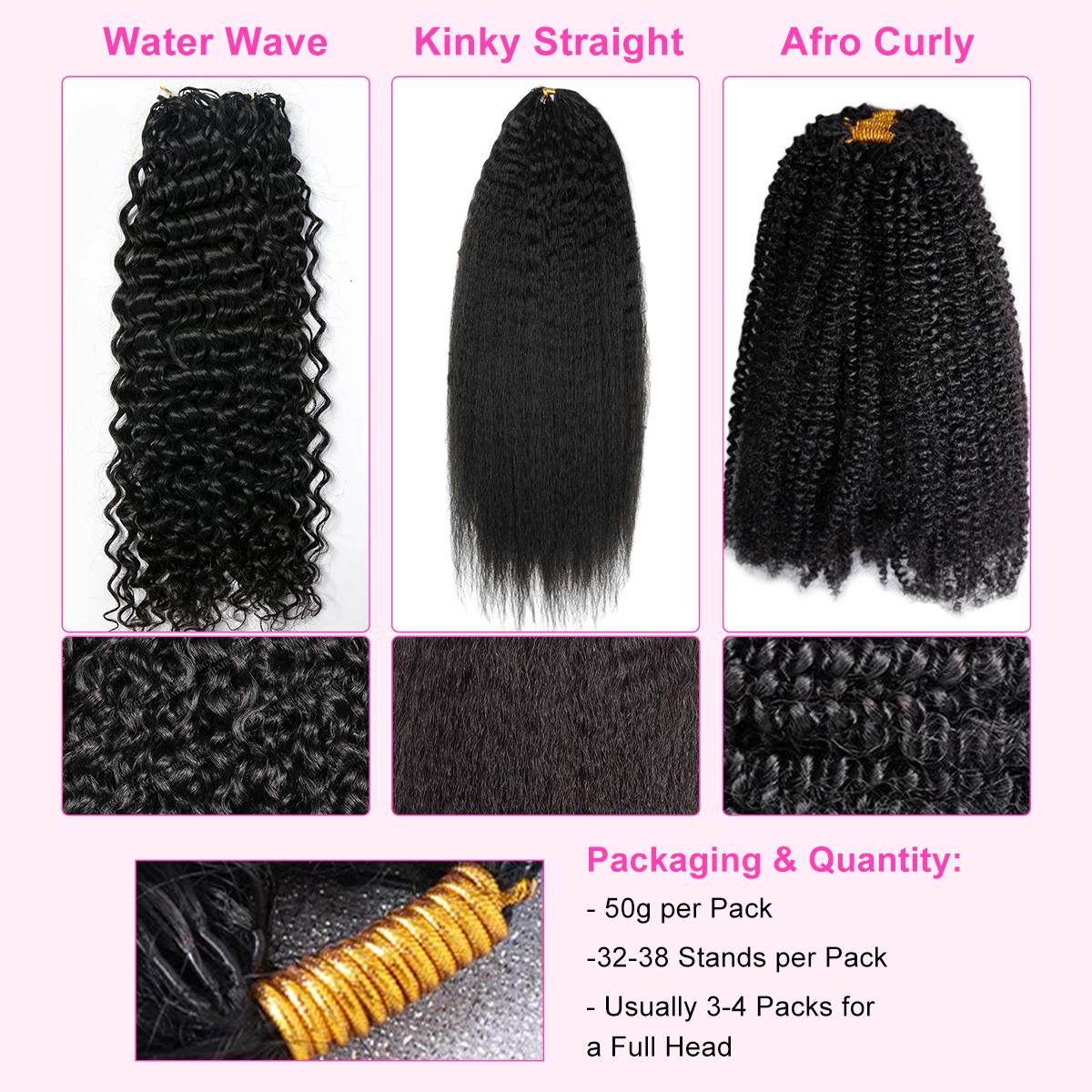 [New Arrival] Bgmgirl Crochet Human Hair Afro Curly Water Wave Kinky Straight Hair for Miracle Knots Boho Braids Knotless Pre-Separated 50g/Bundle Time Saving SpringStatements