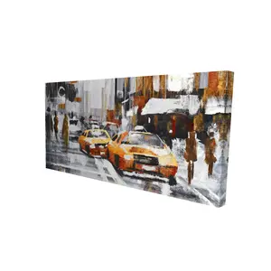 Begin Home Decor 2080-2448-CI6 24 x 48 in. Abstract Citystreet Canvas - Yellow Taxis - Home Decor Art