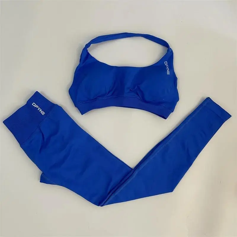 Women's Dfyne Impact 2-Piece Leggings Tracksuit Set - Seamless Medium-Support Bra, High-Waisted Squat-Proof Workout Tights with Ribbed Waistband, Fitted Lightweight Compression Activewear, Athletic Activewear Tracksuits, Fitted Design Activewear
