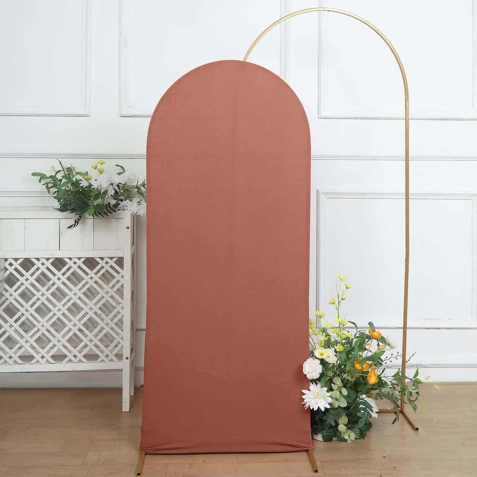 1-Piece 5ft Matte Rust Texture Spandex Fitted Chiara Backdrop Stand Cover, Indoor & Photo Backdrops for Round Top Wedding Arch