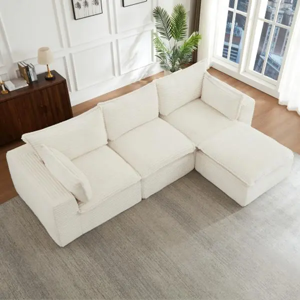 Reversible L-Shaped Loveseat Sofa - Cloud Boneless Oversized Plush Corduroy Modular Sectional, Multi-Functional Modern Living Room Furniture