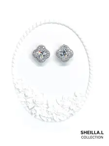 Silver Sparkling Cushion Stud Earrings