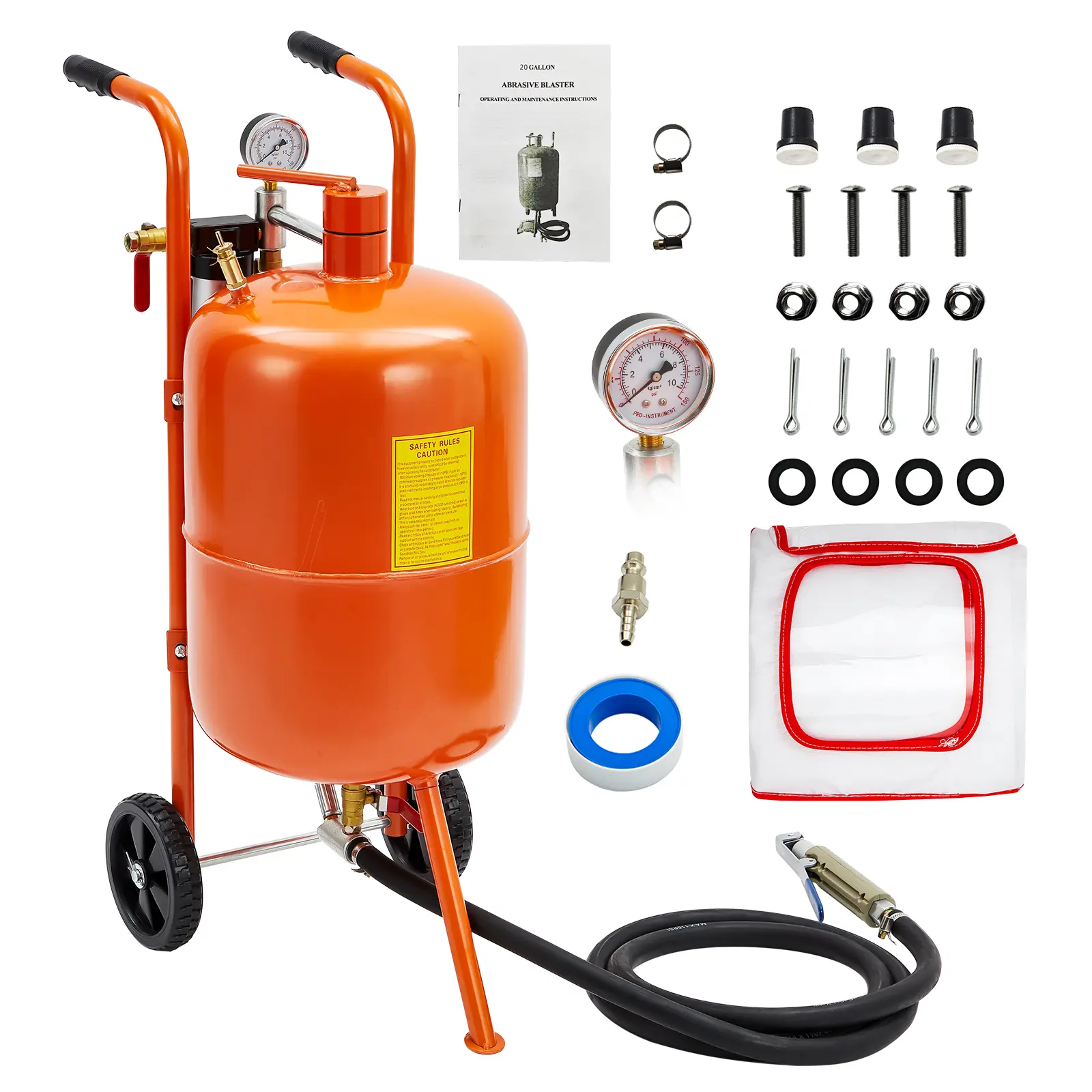 Garvee Upgraded  heavy-duty portable sandblasting kit, suitable for home decoration - capacity 10 gallons, 125 pounds per square inch, 4 ceramic nozzles, wheels, oil-water separator, pressure gauge - perfect for rust removal, painting, sandblasting tool