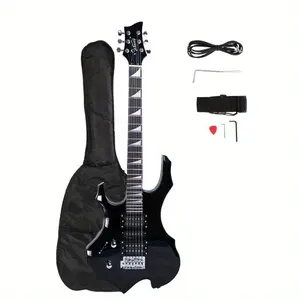 Novice Flame Electric Guitar with HSH Pickup Set, 5-Way Switch, Cool Body Shape, 6.28Lb / 2.85Kg, 36.3"x18.1"x1.65"/92.3cmx46cmx4.2cm, Bag, Strap, Picks, Rocker Cable, Wrench Tool - Ideal for Beginners