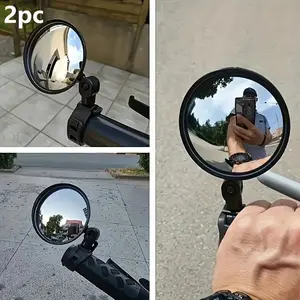 2 Piece Adjustable Rotating Bike Rear Mirrors, 360° Adjustable, Shockproof Safety Lens, Quick Install Handlebar Accessories, Handlebar Clamp Mount