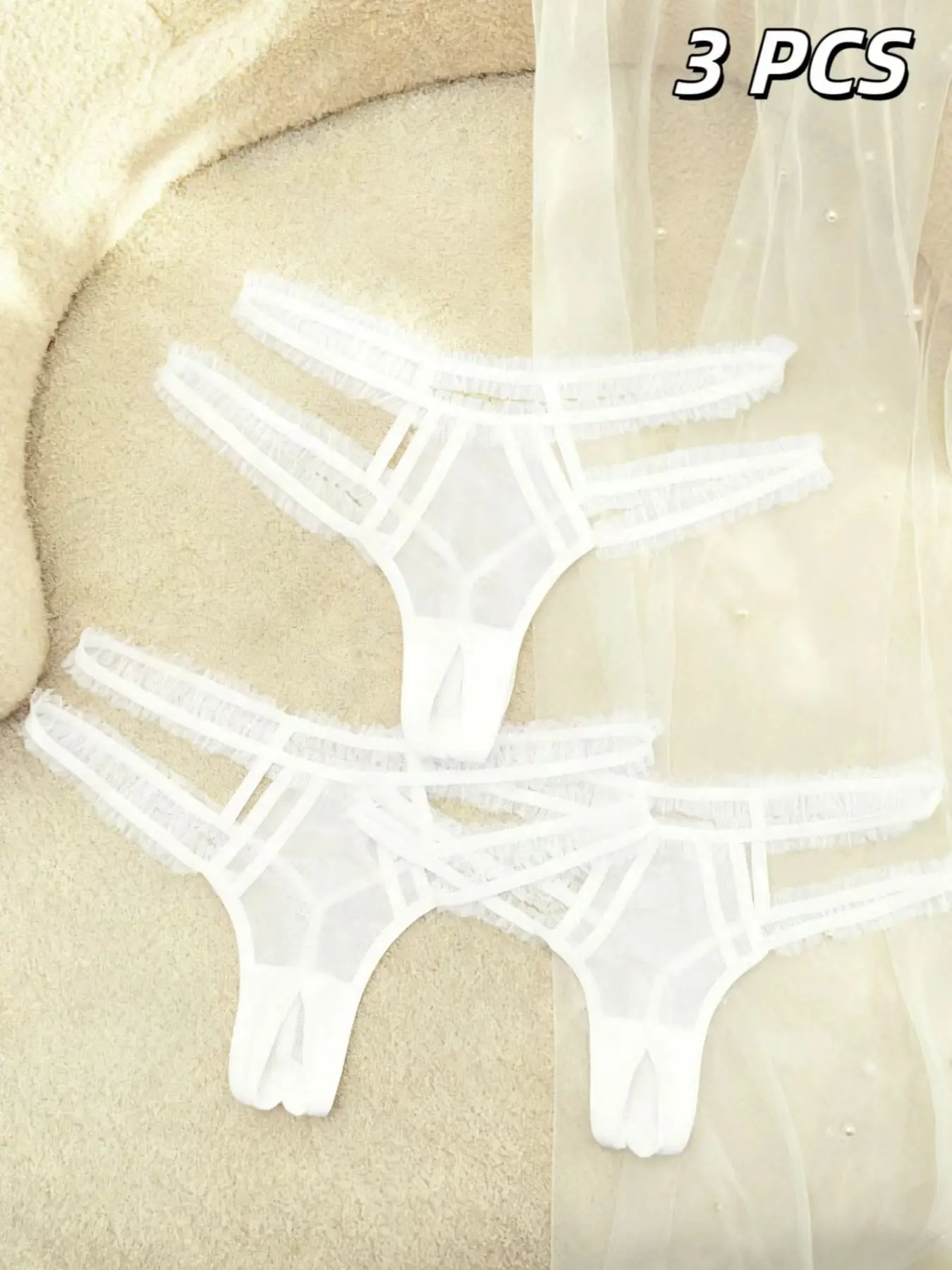 Women's Sexy Underwear Set, Open-Crotch Thong Panties, Opening Crotch Underwear, Lace Mesh Patchwork, Valentine's Day Lingerie, All Seasons, Fit, Style