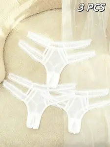 Women's Sexy Underwear Set, Open-Crotch Thong Panties, Lace Mesh Patchwork, Valentine's Day Lingerie, All Seasons