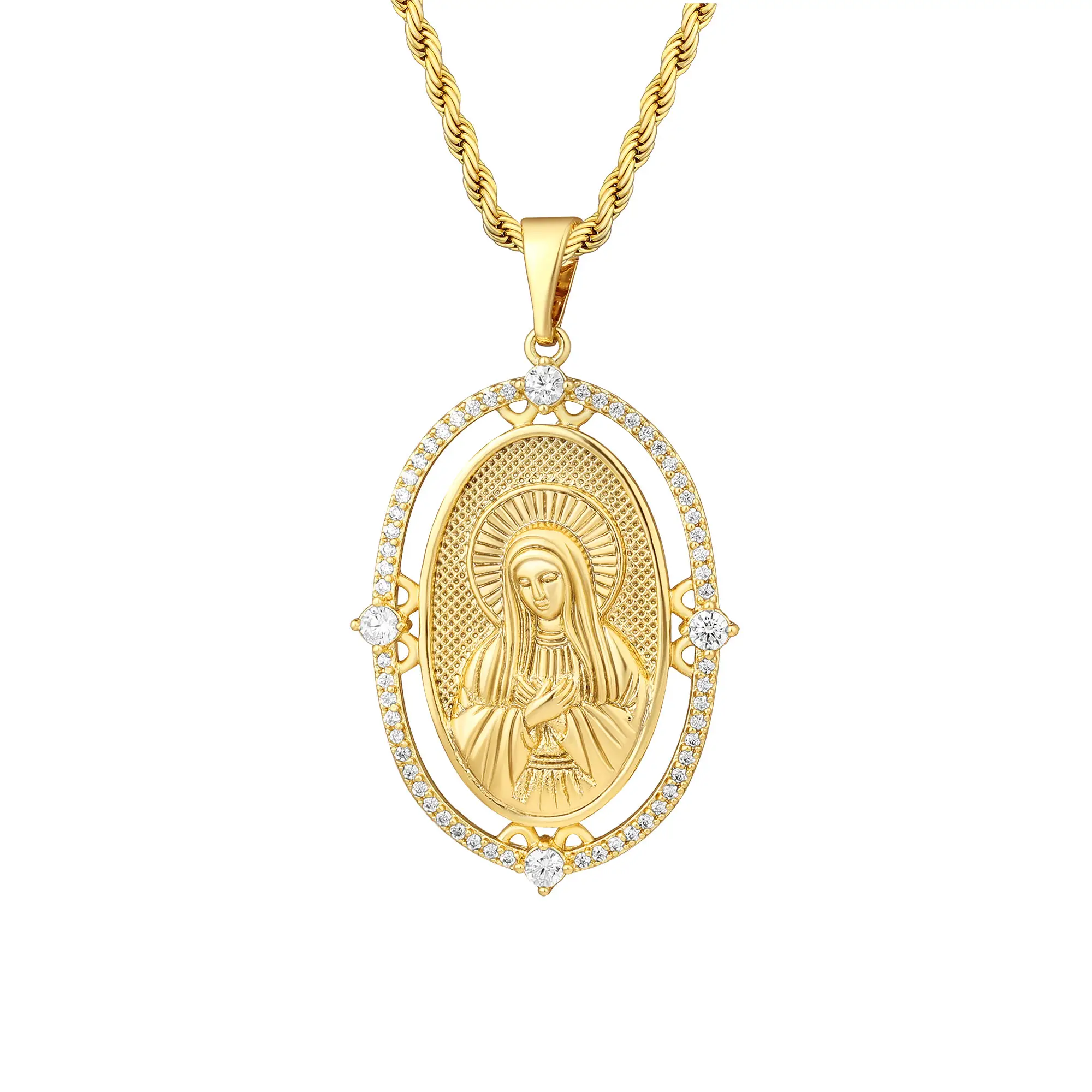 Mytys Virgin Mary Necklace for Women Men Teens Cubic Zirconia Inlay Virgin Mary Pendant Necklace Jewelry Gift Outdoorfun
