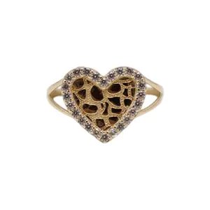 14K Gold Nugget Heart Ring with Zirconia – Size 8