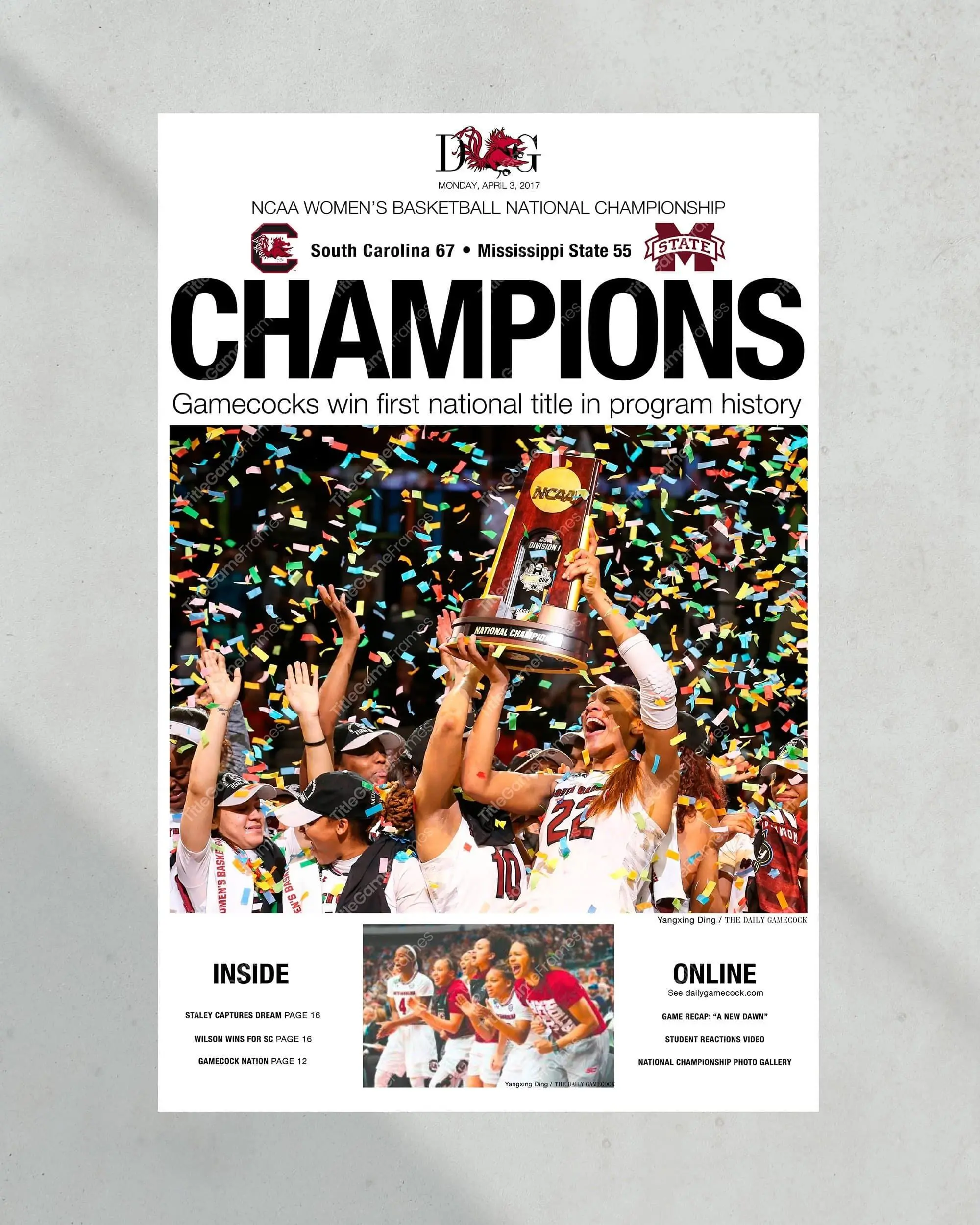2017 South Carolina Gamecocks Women's Basketball Champions Poster Print( Unframed - Print Only )