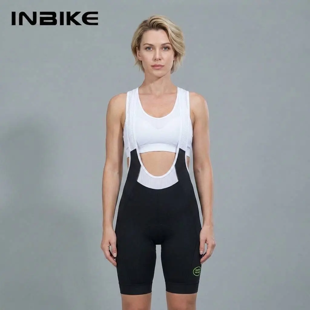 INBIKE Women's High-Waisted Padded Bib Biking Shorts with Straps - Secure Fit, Shock-Absorbing Summer Bottoms for Mountain Bike Riding