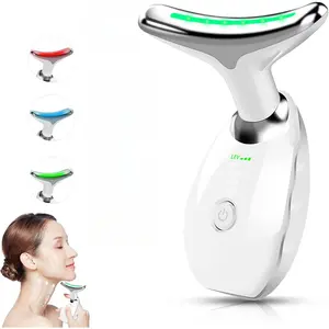 Facial Beauty Device, Face Massager Tool for Skin Care, Based on Triple Action LED, Thermal, and Vibration Technologies, Red and Blue LED Light, 7 Color Led Face and Neck Massager for Home Use