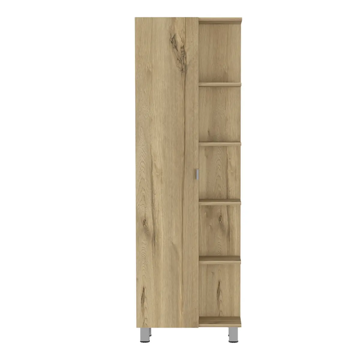 HomeRoots 62 in. Oak Wood Tall Narrow Kitchen Pantry Cabinet - Space-Saving, Adjustable Shelves, Assembly Required, Modern Pantry Organization, TSCA Title VI Compliant, Indoor Storage Solution