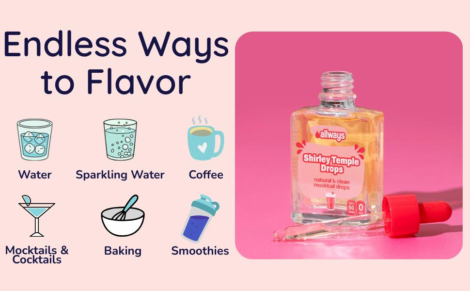 Allways Drops Raspberry Lemon Water Flavor Enhancer | Zero Sugar Raspberry Drink Drops | Naturally Sweetened Raspberry Lemon Flavoring for Water Coffee and Mocktails