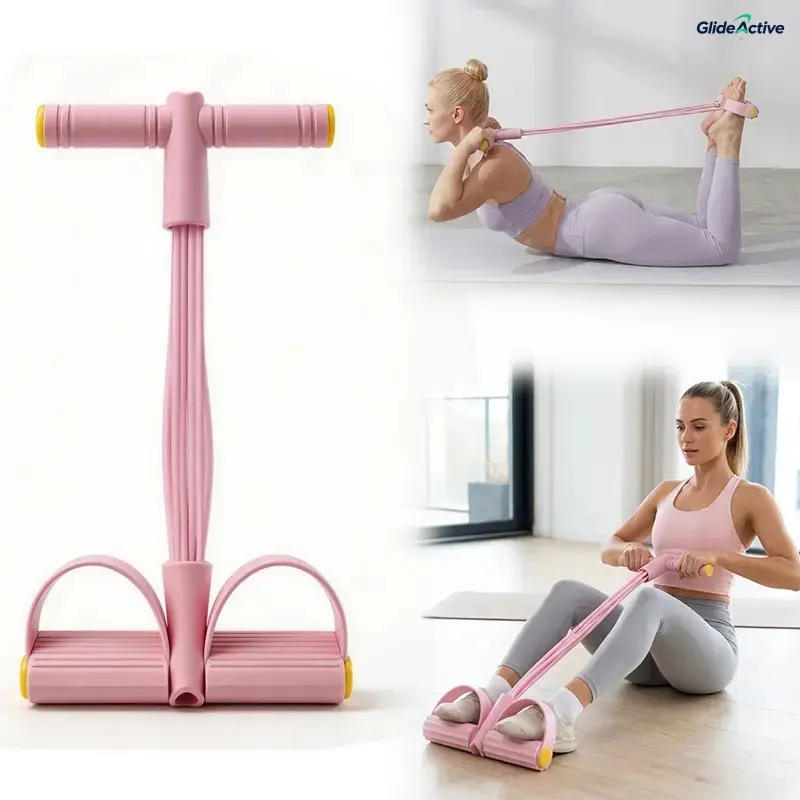 Elastic Sit-Up Pull Rope Fitness Equipment, 6-Tube Non-Slip Pedal Resistance Band for Home Gym Yoga & Core Training