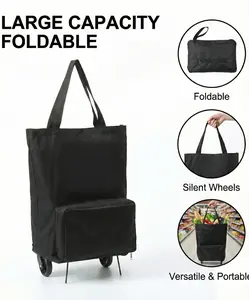 Trailer Bag, Travel Shopping Bag with Tires, Grocery Bag with Wheels, Supermarket Shopping Cart with Foldable Tires, Portable Shopping Trolley   light up bag