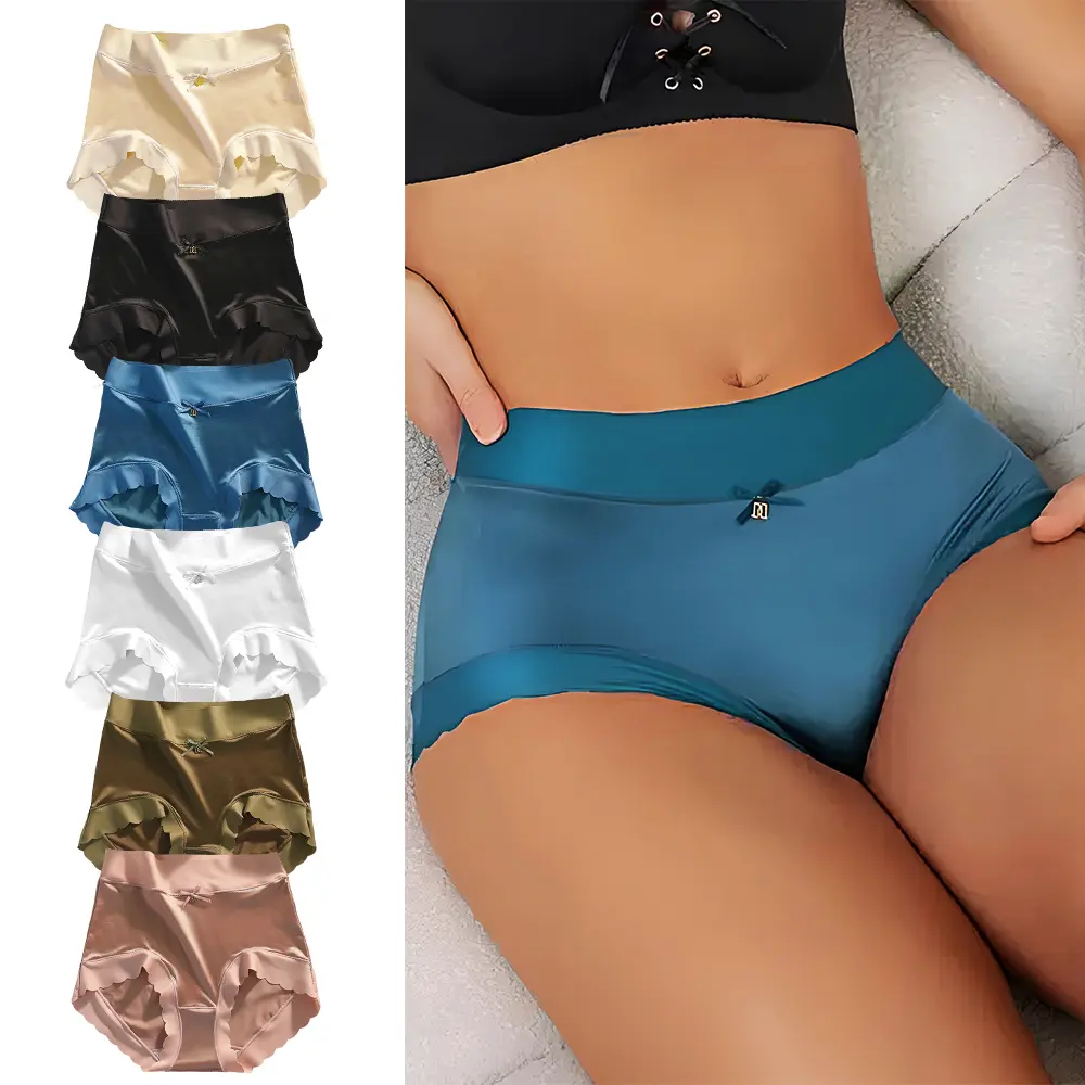 Women's Mid-Rise Silky Seamless Ice Silk Triangle Panties (Pack of 6) - Fit, Comfortable Smooth Fabric, Breathable Lightweight Undies, Non-Claustrophobic Basic Intimates, Suitable for Everyday Wear & Casual Sports, Comfy Silky Intimates, Silky Seamless Pa