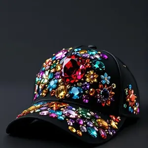 Popping Midnight Hat with Colorful Embroidery, Adjustable Strap, and Curved Brim