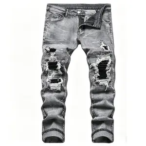 Men'S Plus Size Jeans in 1XL-6XL, Designed for Larger Builds with a Comfortable Stretch, Featuring a High Waist And Deep Crotch to Ensure They Stay in Place. These Retro White Distressed Are Stylish And Perfect for Quick-Dry Elastic contrast jean casual