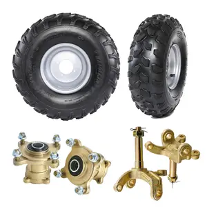 Suisuitong 8-Inch Go Kart Wheel 19x7-8 & Front Hub Steering Knuckle Spindle Kit – 19x7.0-8 Tire on Rim Assembly, 4-Stud Disc Brake Hubs – Universal for Karting ATV UTV Buggy Quad Mini Bike 4 Wheeler
