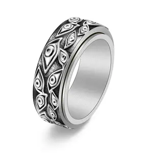 Evil  Spinner  for Men |   Titanium  |   Anxiety Relief |   Vintage Punk Style Rotatable Stainless Steel God's Eye Ring