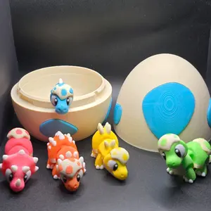 Hatch-a-Saur Dino Set with Egg 3D Printed Figurine Articulating Desk Figure - Colorful Baby Dinos, Spike, Trixie, Tank, Rexy, Brachiosaurus, Interactive Egg