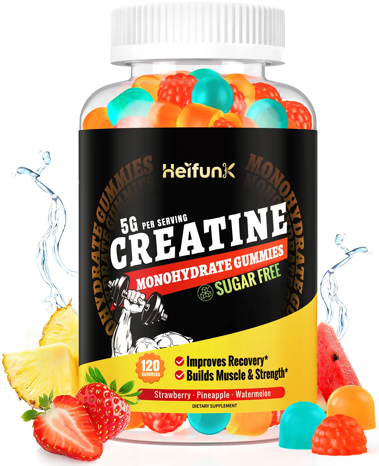 heifunk Creatine Monohydrate Jelly Supplement, 5000mg Fitness Chewables for Men & Women, Pre-Workout Support for Muscle Strength, Growth & Energy, Vegan Non-GMO, 100 Count Dietary Wellness Product