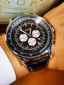 1pc Fashion Pilot Automatic Mechanical Watch for Men Multifunctional Small Dial Week Display Leather Strap Luminous Hands Business Mens Watches Gifts With Box Fashionable Watches