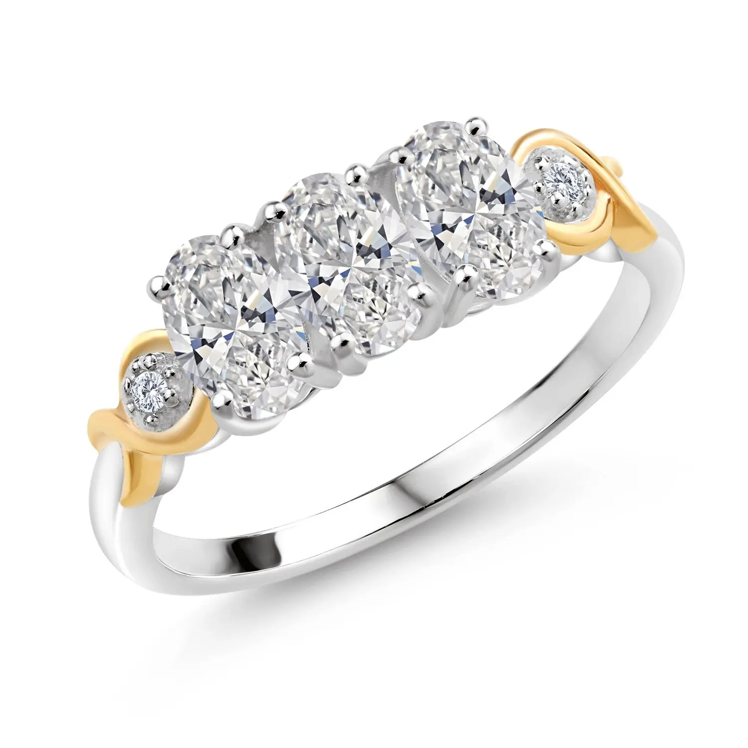 925 Silver and 10K Yellow Gold Lab Grown Diamond and Gemstone Birthstone 3-Stone Engagement Ring for Women | Oval 6X4MM | Wedding Anniversary Ring