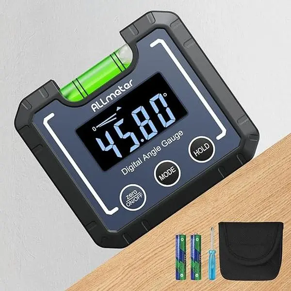 Digital Angle Finder Level - 0-360°(4*90°) Magnetic Electronic Gauge Inclinometer Protractor with Bubble Level, Magnetic Base, LCD Backlight, ABS Body, Batteries, Black Pouch for Automotive, Construction Workers