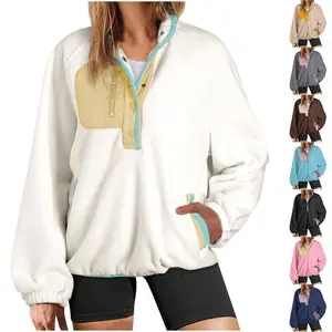 Womens Cropped Sherpa Fleece Pullover Zip Up Jacket with Pockets Soft Fuzzy Lightweight Warm Fall Winter Coat Outerwear Womenswear Chic Casual