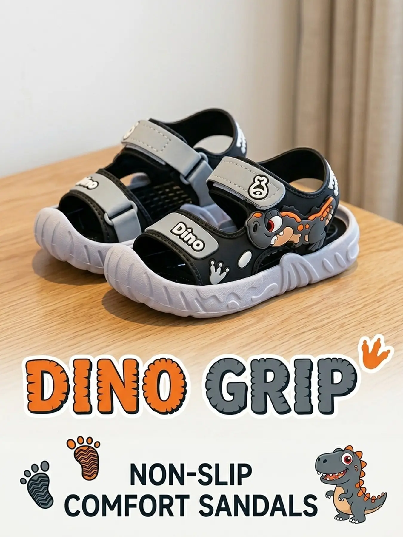 Boys' Floral PVC Sandals, Summer New Soft Sole Anti-Slip Dinosaur Cartoon Beach Shoes, Non Slip Sandals, Kid Sandals, Soft Soled Sandals, Elegant Less Than Ankle Height