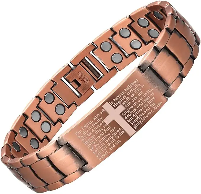 99.9% Men's Magnetic Copper Bracelet with 3500 Gauss Magnet Adjustable Design Bible Cross Wellness Gift for Men men pure copper field therapy jewelry magnetic accessories tiktok gift bracelet bracelet energy,men jewelry,strong bracelet