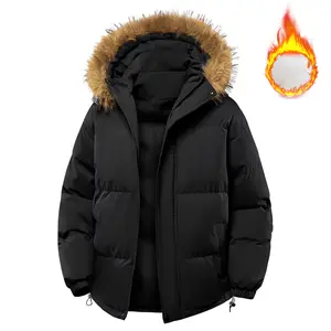 Winter hooded casual thick warm men's jacket, detachable fur collar, couple style winter cotton jacket, top coat. Menswear Long Sleeve Plain Stylish Operator Black winter outfits men zip jackets hoodies go hard essentials SpringStatements